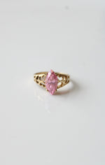 10K Yellow Gold Pink Marquise Stone Ring | Size 6