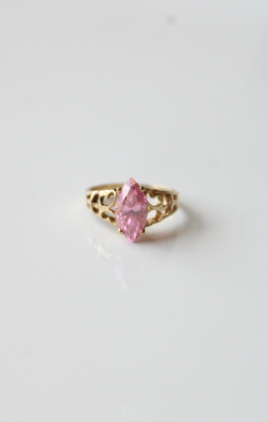 10K Yellow Gold Pink Marquise Stone Ring | Size 6
