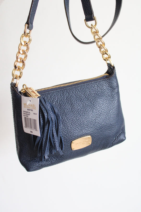 NEW Michael Kors Jet Set Blue Pebble Leather Crossbody Bag