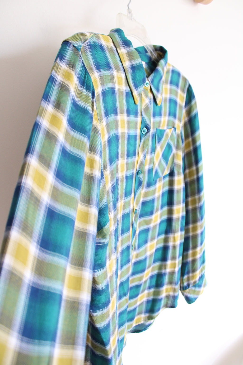 Christopher & Banks Blue & Green Plaid Button Down Top | M
