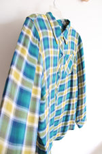 Christopher & Banks Blue & Green Plaid Button Down Top | M
