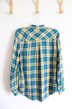 Christopher & Banks Blue & Green Plaid Button Down Top | M