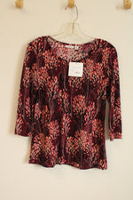 NEW Croft and Barrow Maroon Tan and Pink Textured 3/4 Sleeve Top | XS-P