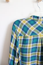 Christopher & Banks Blue & Green Plaid Button Down Top | M