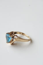 Aquamarine Blue Topaz Heart Stone 10K Yellow Gold Heart Ring | Size 5