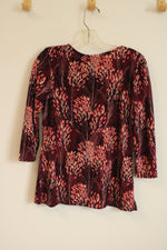 NEW Croft and Barrow Maroon Tan and Pink Textured 3/4 Sleeve Top | XS-P