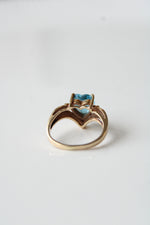 Aquamarine Blue Topaz Heart Stone 10K Yellow Gold Heart Ring | Size 5