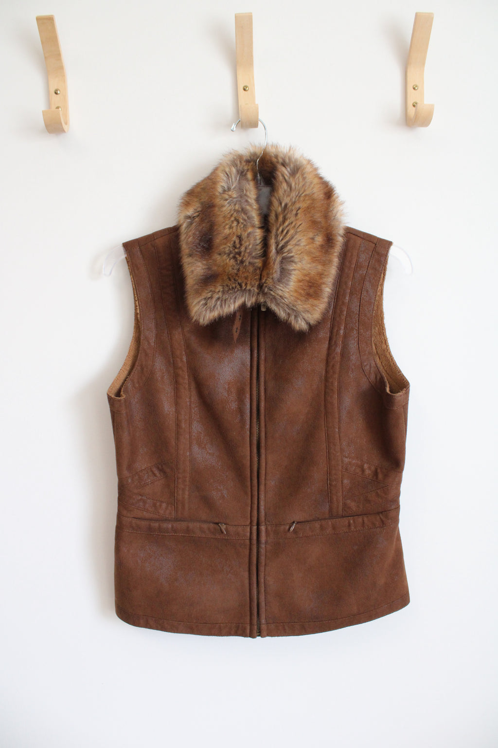 Montanaco Brown Faux Leather Fur Lined Vest | S