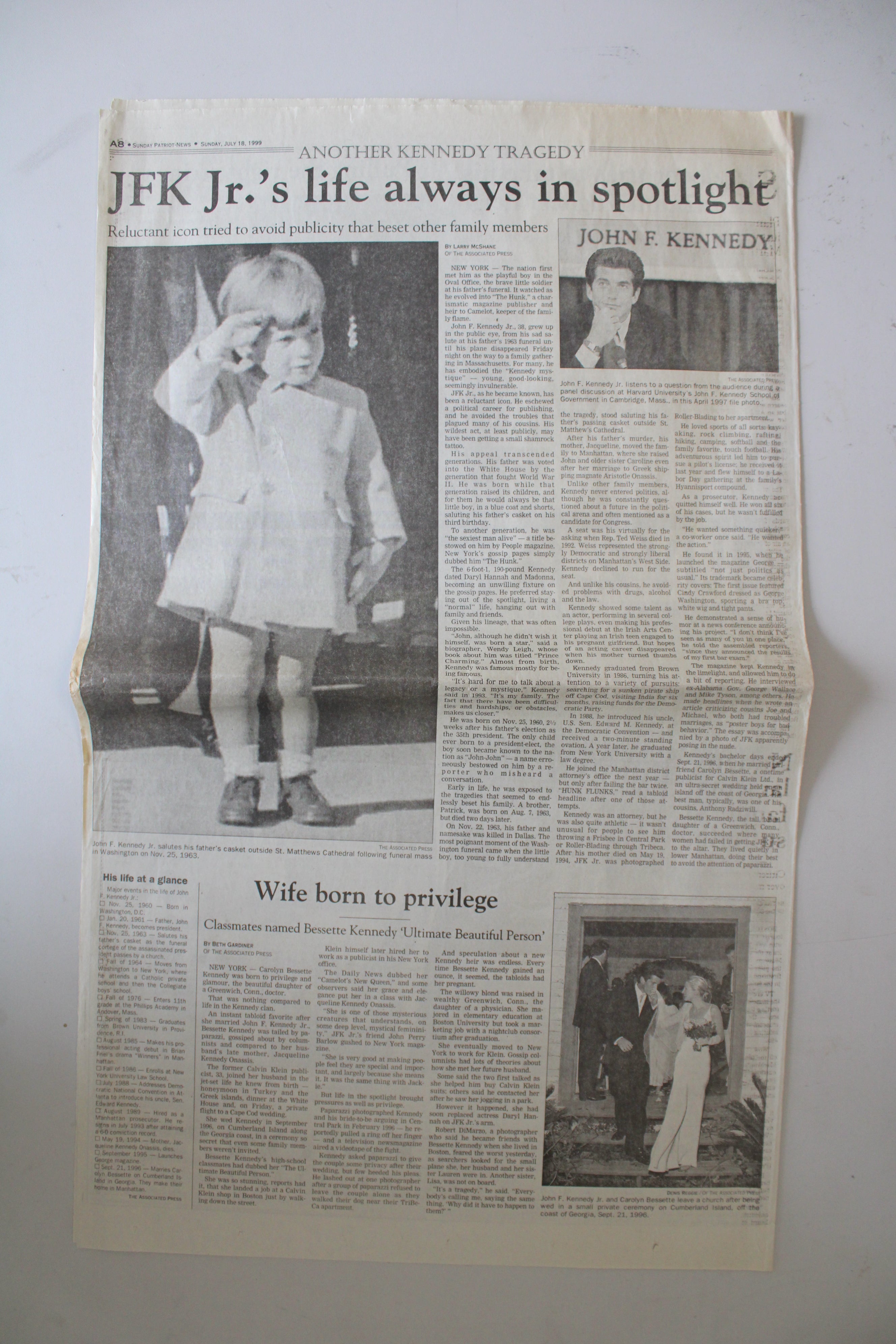 The Patriot News Collection Of Newspapers About JFK Jr.'s Accident & Death