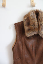 Montanaco Brown Faux Leather Fur Lined Vest | S