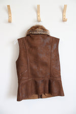 Montanaco Brown Faux Leather Fur Lined Vest | S