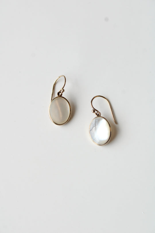 Gold Tone Sterling Silver Mother Of Pearl Oval Dangle Earrings