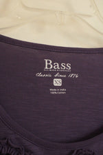 Bass Purple 3/4 Sleeve Cotton Textured Floral Collar Top | XS