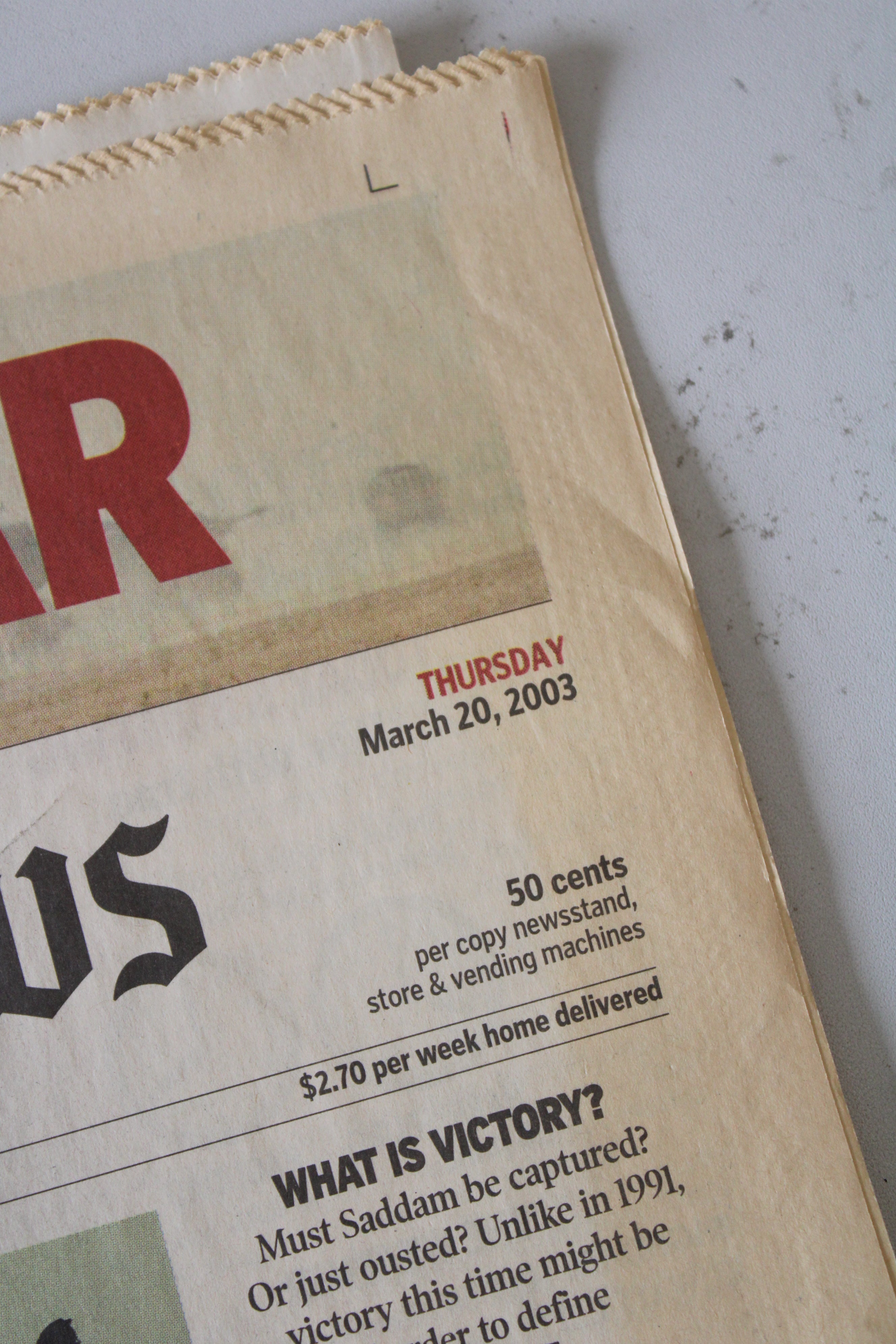 The Patriot News March 20, 2003 We're At War Four-Page Special Report Newspaper