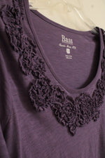 Bass Purple 3/4 Sleeve Cotton Textured Floral Collar Top | XS
