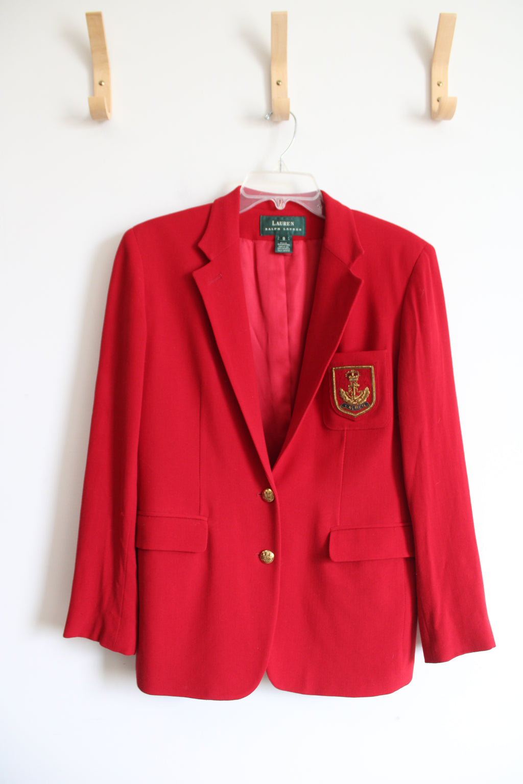 Ralph Lauren Red Crest Wool Blend Blazer | 8
