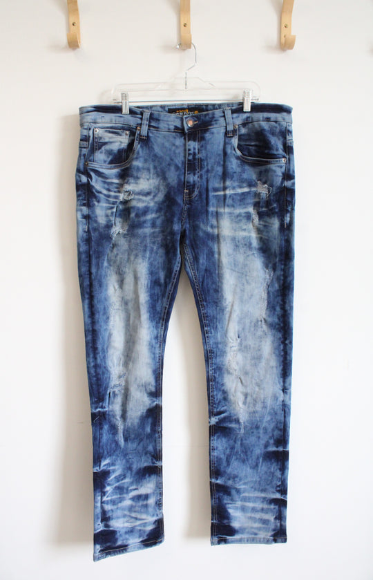 Copper Rivet Bleached Distressed Jeans | 40X34