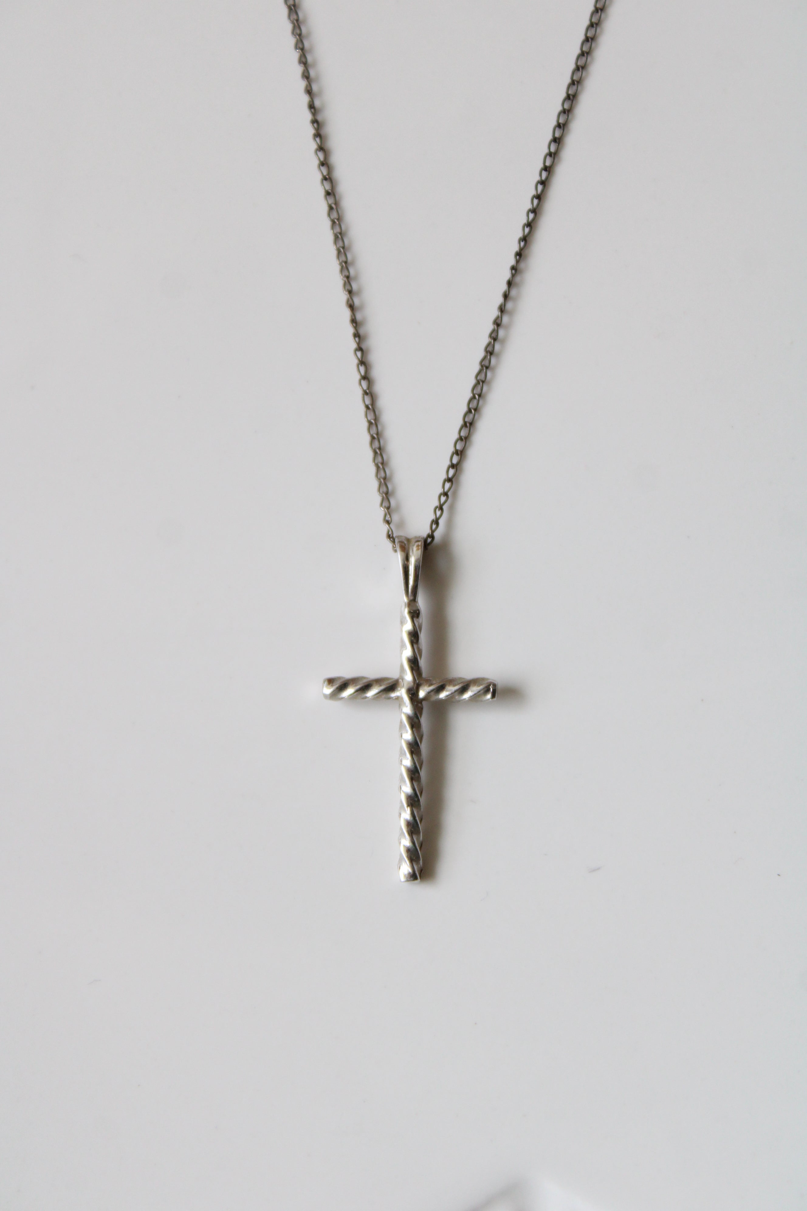 Sterling Silver Cross Twist Pendant Necklace