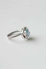 14K White Gold Blue Topaz Oval Stone Ring | Size 8