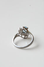 14K White Gold Blue Topaz Oval Stone Ring | Size 8