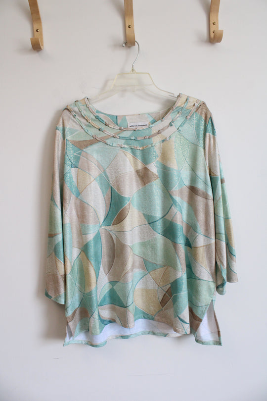 Alfred Dunner Green And Gold Polyester Long-Sleeved Blouse | 1X