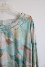 Alfred Dunner Green And Gold Polyester Long-Sleeved Blouse | 1X