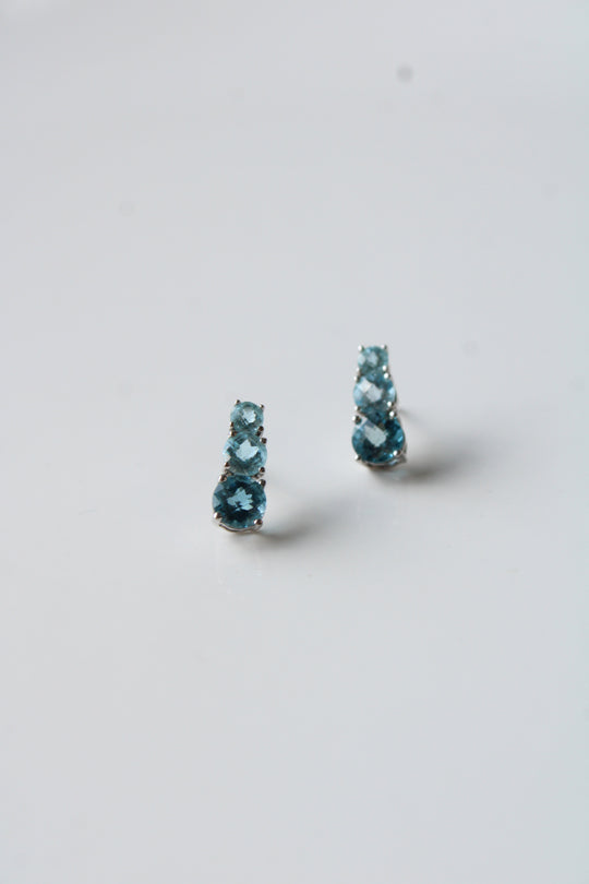 10K White Gold Blue Topaz Aquamarine Stud Earrings