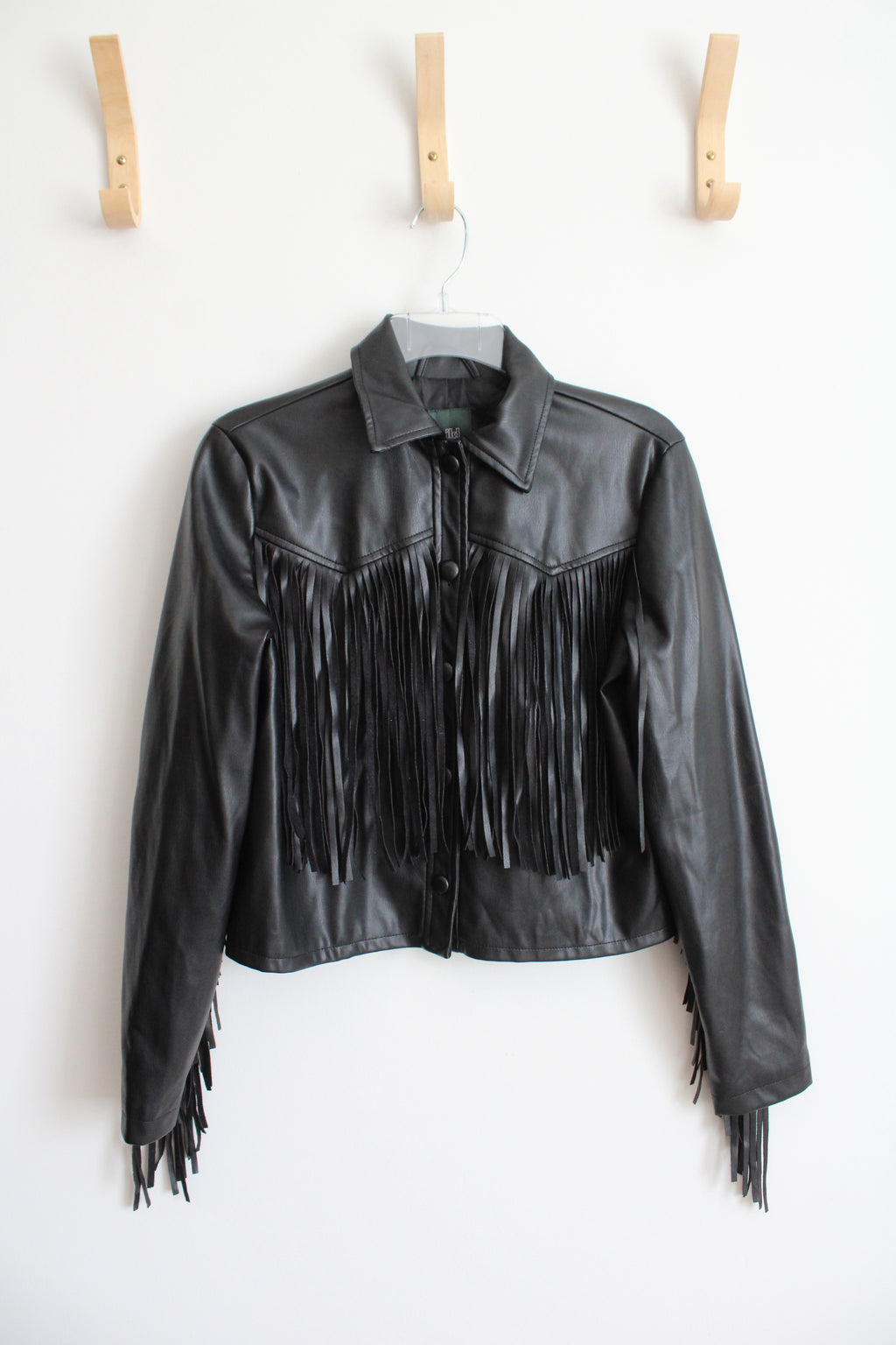 Wild Fable Black Faux Leather Fringe Jacket | XS
