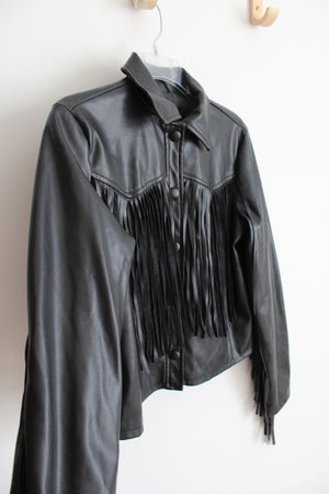 Wild Fable Black Faux Leather Fringe Jacket | XS