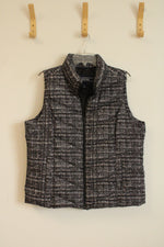 Lands' End Black and White Printed Zip-up Puffer Vest | L