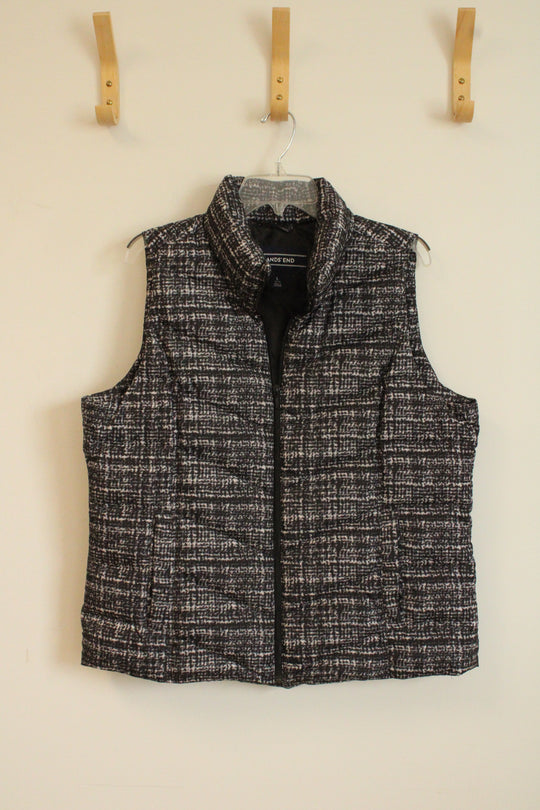 Lands' End Black and White Printed Zip-up Puffer Vest | L
