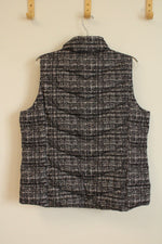 Lands' End Black and White Printed Zip-up Puffer Vest | L