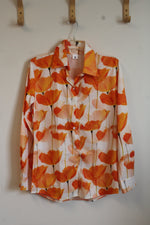 Orange Floral Button Up Blouse | S
