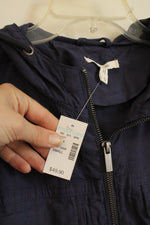 NEW Maurice's Navy Lightweight Zip-up Jacket with Waist Rouching and Hood | S