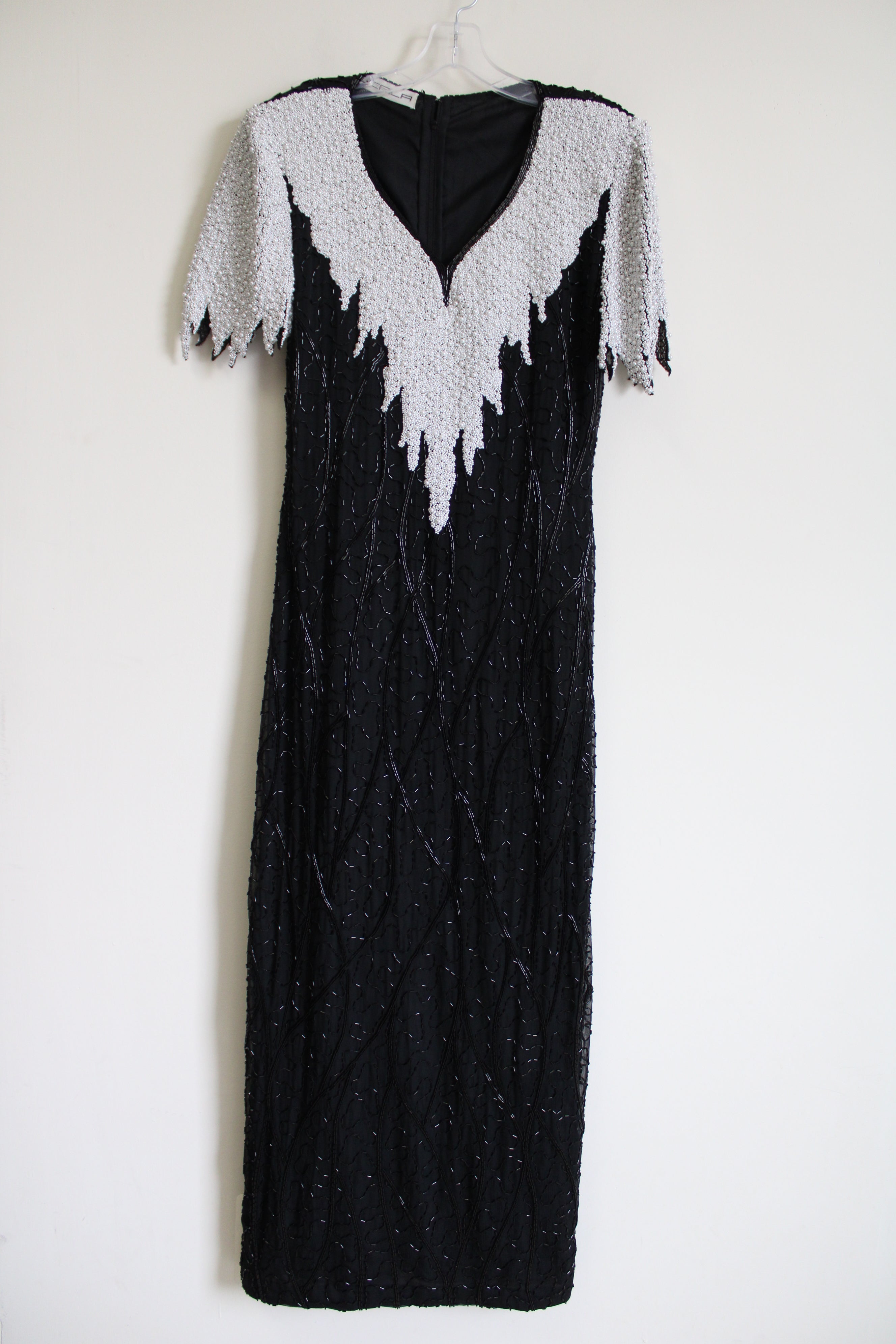 Vintage Scala Beaded Silk Gown Black White Dress Vintage Scala Beaded Silk Gown Black White Dress