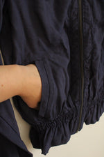 NEW Maurice's Navy Lightweight Zip-up Jacket with Waist Rouching and Hood | S