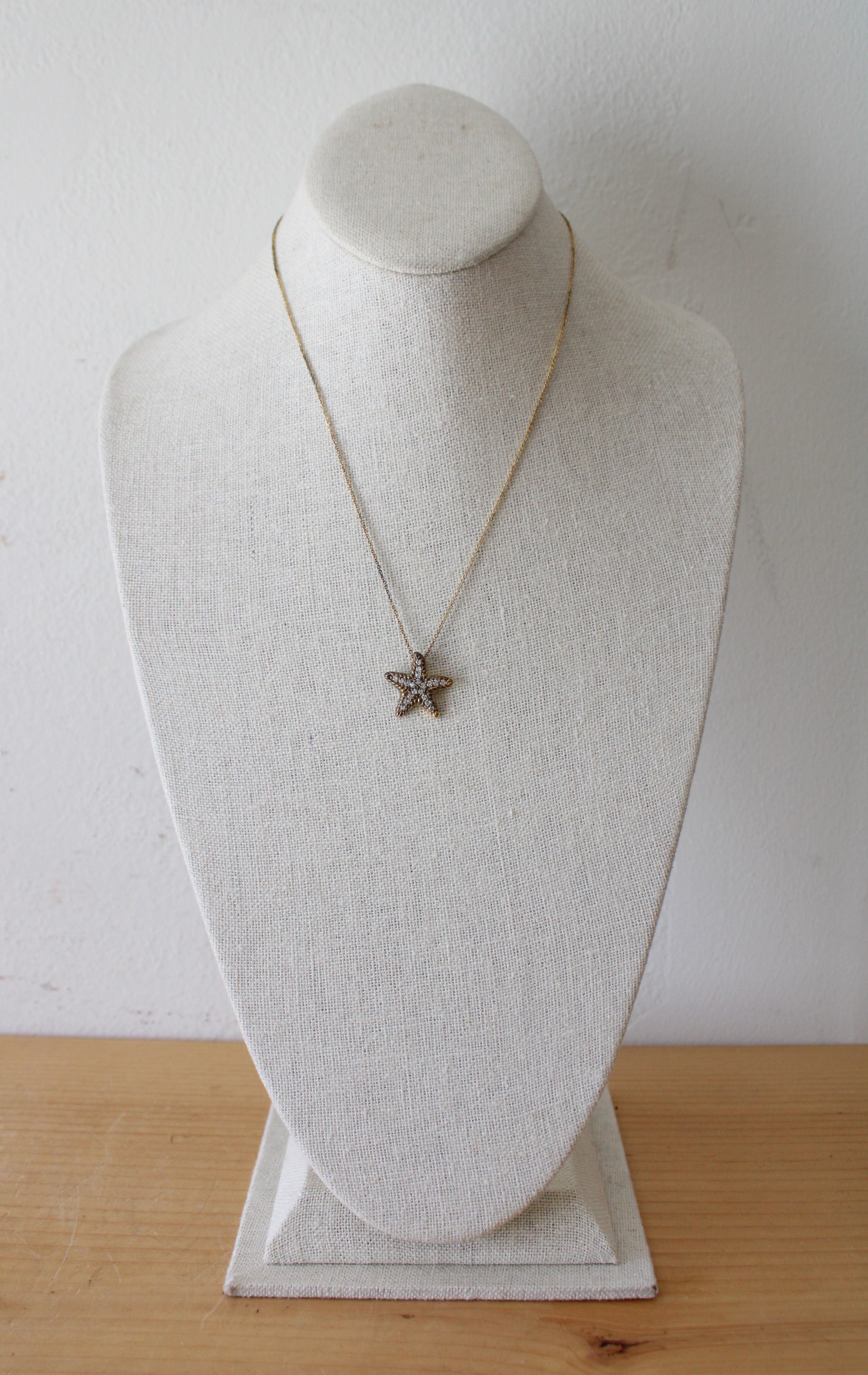 Gold Coated Sterling Silver Starfish Pave Necklace