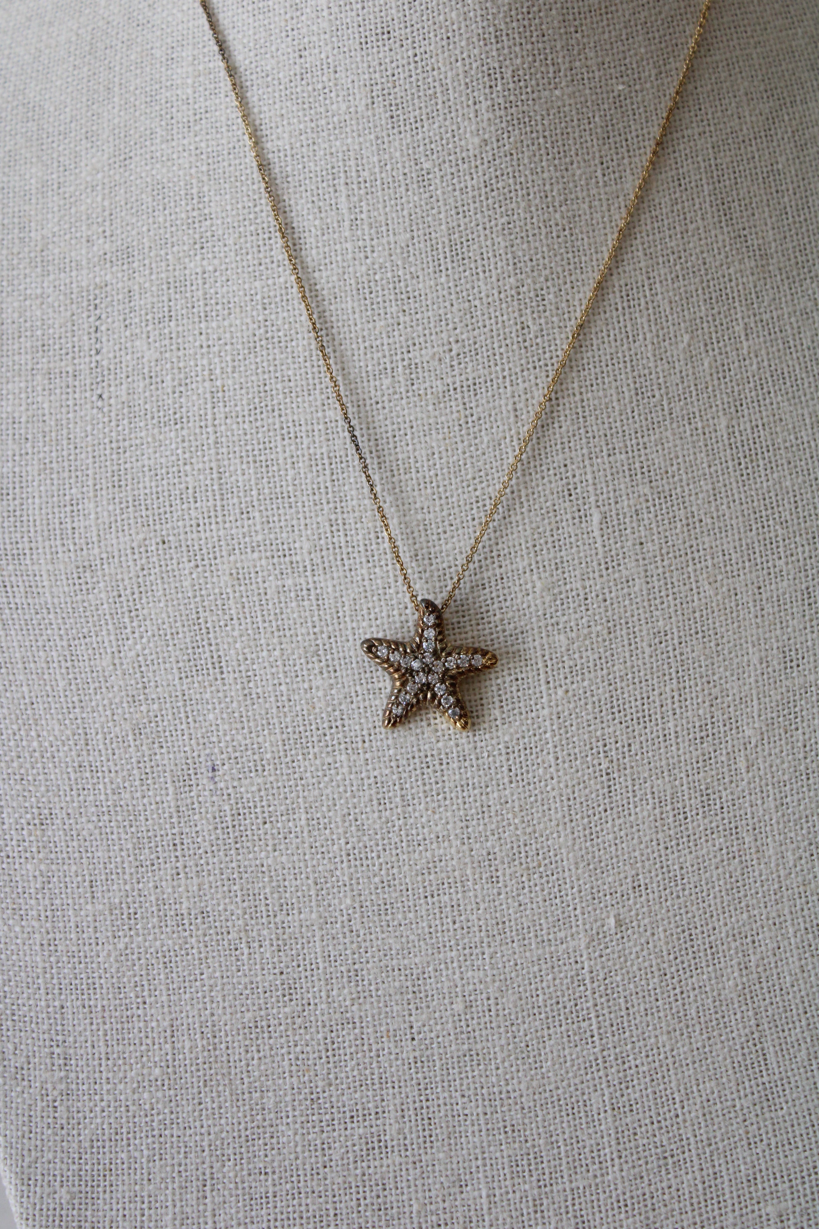 Gold Coated Sterling Silver Starfish Pave Necklace