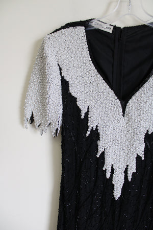 Vintage Scala Beaded Silk Gown Black White Dress Jubilee Thrift Vintage Scala Beaded Silk Gown Black White Dress Jubilee Thrift