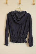 NEW Maurice's Navy Lightweight Zip-up Jacket with Waist Rouching and Hood | S