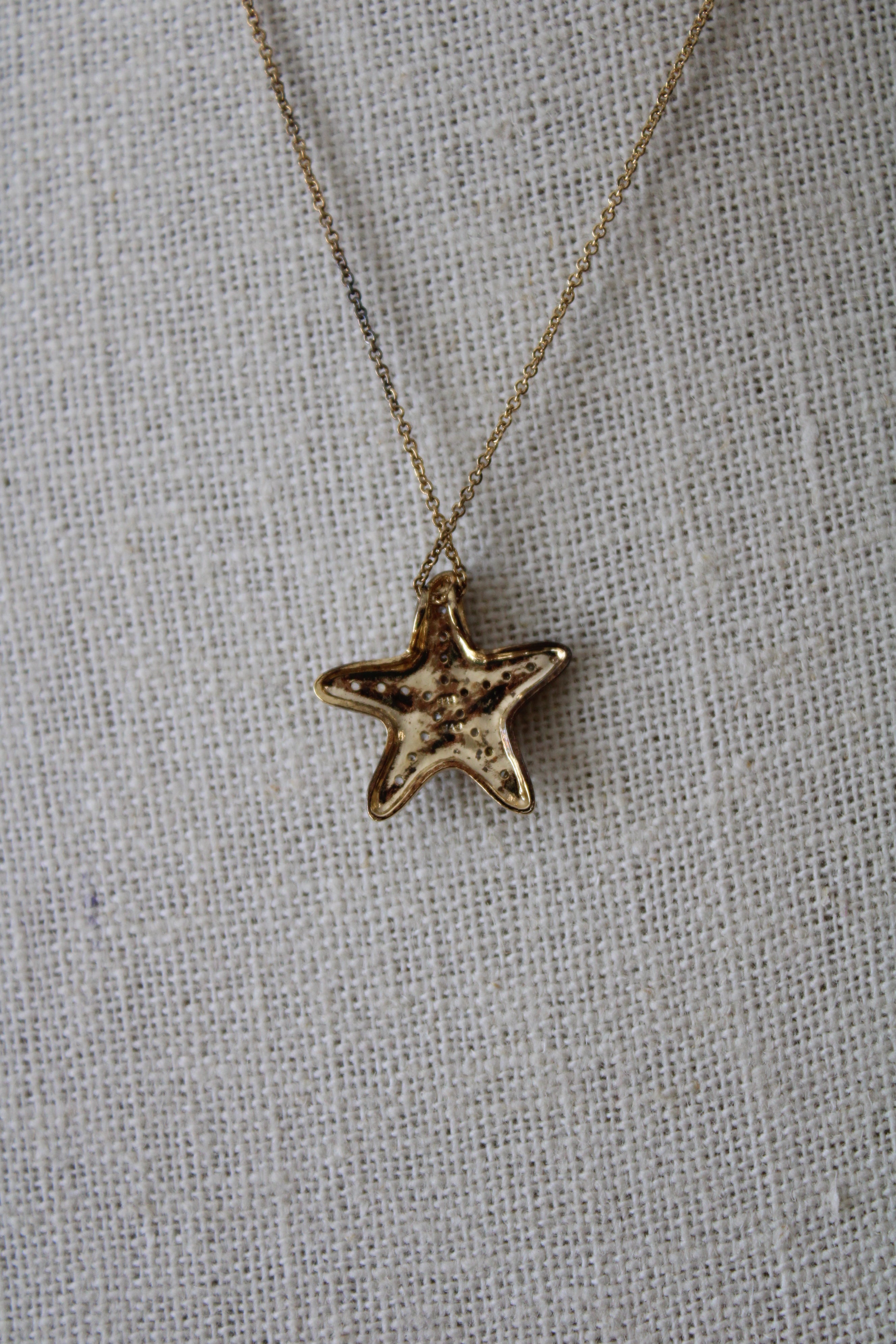Gold Coated Sterling Silver Starfish Pave Necklace