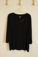 Chicos Black 3/4 Sleeve Cotton Shirt with Silver Collar Buttons | 20