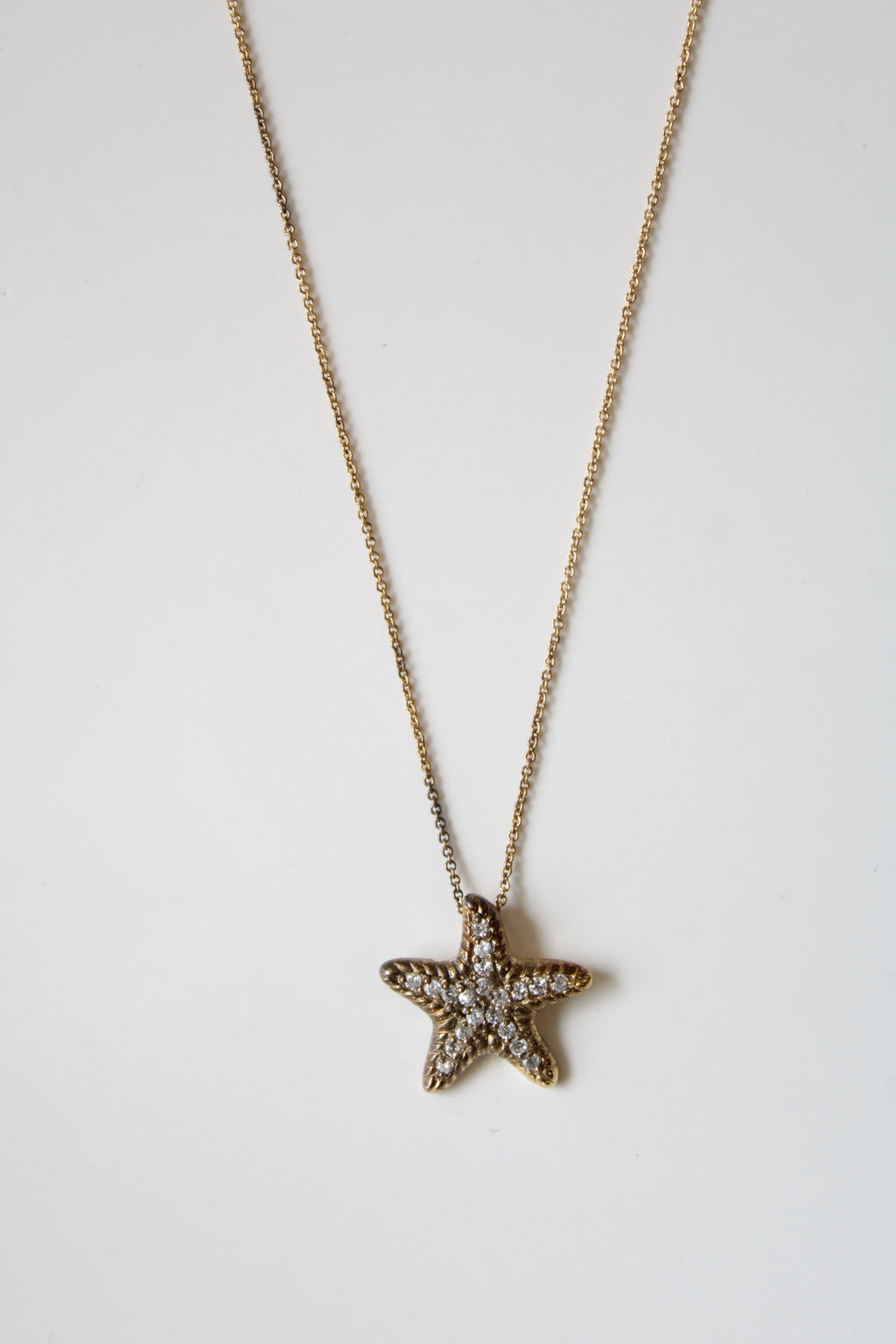 Gold Coated Sterling Silver Starfish Pave Necklace