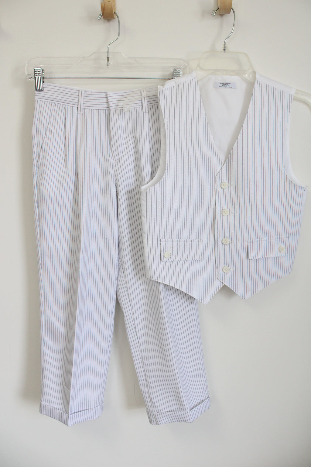 White Black Pinstripe Dress Pant & Vest Set | 8