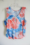 NEW Nic + Zoe Watercolor Blooms Blue & Orange Top | L Petite