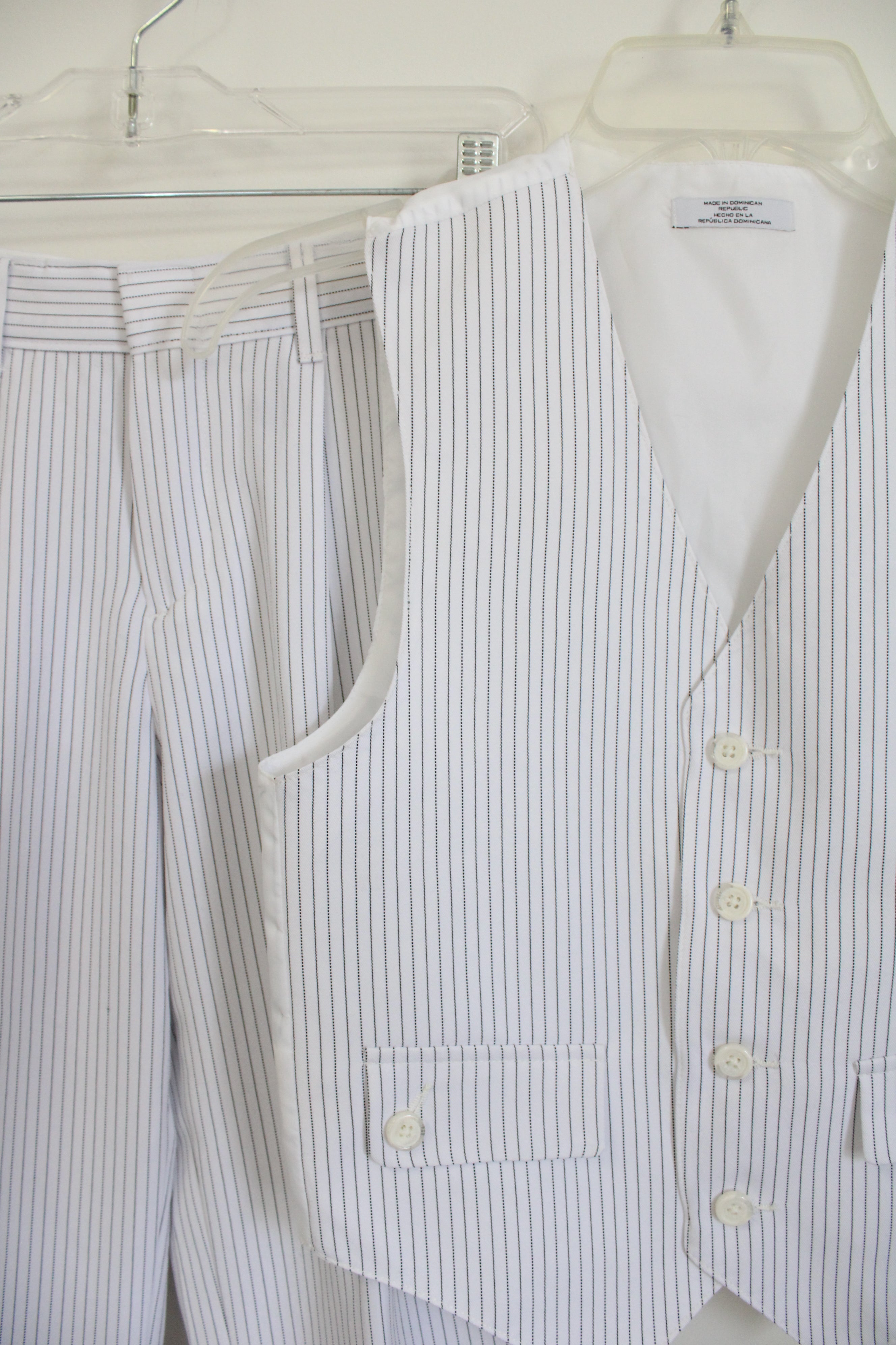White Black Pinstripe Dress Pant & Vest Set | 8