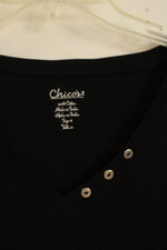 Chicos Black 3/4 Sleeve Cotton Shirt with Silver Collar Buttons | 20