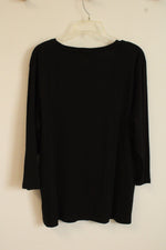 Chicos Black 3/4 Sleeve Cotton Shirt with Silver Collar Buttons | 20