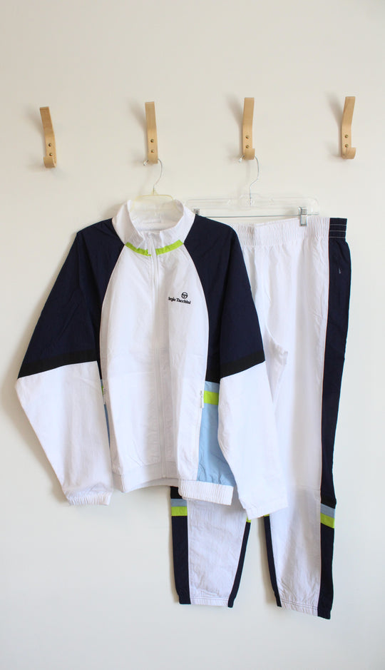 Sergio Tacchini White And Blue Nylon Jacket and Running Pants | XL
