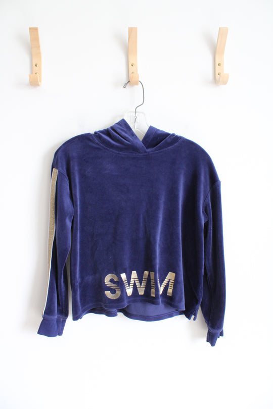 Justice Active Swim Navy & Gold Shimmer Velour Hoodie | Youth 14/16